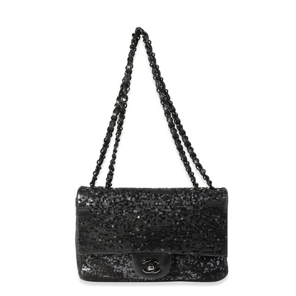 Chanel Black Sequin Lambskin Moonlight On Water Medium Single Flap Bag - Picture 4 of 8
